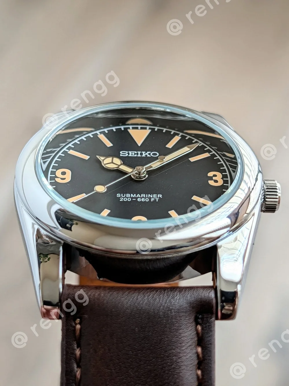 37mm Seiko Men's Black Vintage Style Mod Dress Watch Smooth Sweep Second